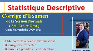 Corrigé dexamen de la Statistique Descriptive Science économique et gestion 20192020 [upl. by Atniuqal]