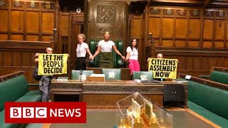 Extinction Rebellion climate activists glue themselves together in UK Parliament  BBC News [upl. by Burkley]