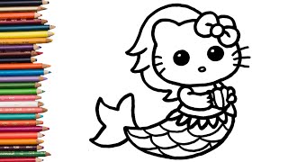 Hello Kitty Mermaid Drawing  Drawing Videos For Kids  Coloring Videos [upl. by Chantal]