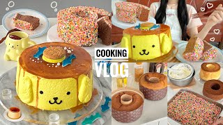 推しがめでたい🍮2種の巨大ポムシフォンケーキ作り🌈💕チョコスプに埋もれたい🥰【cooking vlog】【ポムポムプリン】 [upl. by Gerrilee]