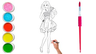 Dress Up Barbie and Barbie Characters Coloring with Sticker Book  painting and drawing for kids [upl. by Ennairej38]