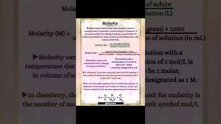 Molarity  Molarity Calculation  Molarity Chemistry molarity molality molefraction moleconcept [upl. by Korenblat]