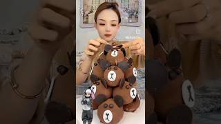 Amazing Chocolate Bear Mochi Cake Eating ASMR🐻🐻🍰 shorts [upl. by Elocan]