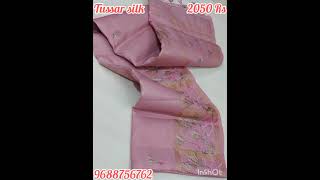 Tussar silk embroidered saree with contrast blouse offer 2050 Rs Ship Extra🔥🔥🔥 [upl. by Dloreg]