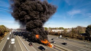 Pre Arrival FULLY INVOLVED Truck Fire East Brunswick New Jersey 1422 [upl. by Atteuqal958]