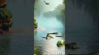 Minions Wild Watermelon Train Adventure in Crocodile Lake  shorts viralvideo minions crazyai [upl. by Ylek763]