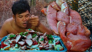 Roast Pork Sirloin Salad In Wild  ARS Primitive Cooking [upl. by Riddle]