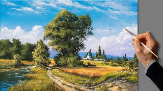 Аcrylic Landscape Painting  Summer Day  Satisfying Art  Easy Drawing For Beginners  Акрил [upl. by Nawotna158]