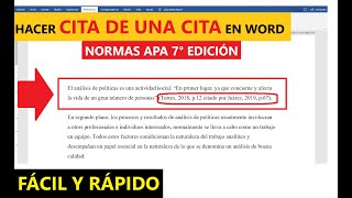 CÓMO HACER UNA CITA DE UNA CITA EN WORD PASO A PASO CON EJEMPLO  NORMAS APA 7ma ED [upl. by Tewfik792]