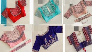 Simple and elegant aari work blouse designs for silk sarees Maggam work blouse desig [upl. by Enortna]