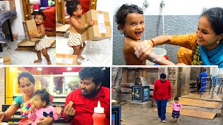 பார்சல் பண்ண அம்மாக்கு உதவி செய்யும் தங்க புள்ள சாய்ரா பாப்பா l Evening Vlog Going To Brahma Temple [upl. by Goth478]