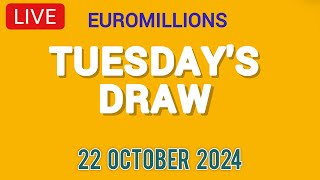 The National Lottery Euromillions Draw Live results from Tuesday 22 October 2024  Euro Millions [upl. by Oleusnoc]