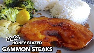 BBQ HONEY GLAZED GAMMON STEAKS RECIPE  Keshia Justina [upl. by Asli]