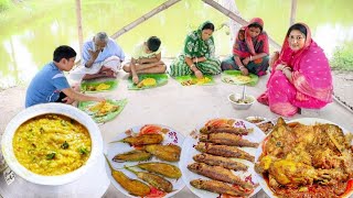 বর্ষার দিনে পুকুরে মাছ ধরে আতপ চালের খিচুড়ি বেগুন ভাজাবাটামাছ ভাজাচিকেন কষা রান্না করলামkhichuri [upl. by Idurt622]