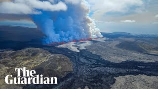 Iceland volcano erupts for fifth time shooting lava 50m into air [upl. by Anastasie768]