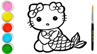 Cute Hello Kitty Mermaid Drawing Painting amp Coloring for Kids and Toddlers  Easy Drawing [upl. by Fleisher]