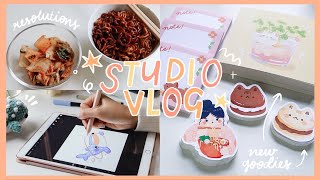 STUDIO VLOG 13 🍜 new year new art and new stickers [upl. by Maurits]