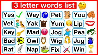 3 Letter Words List 🤔  Phonics lesson 3  Reading Words Lesson  Learn with examples [upl. by Blynn]