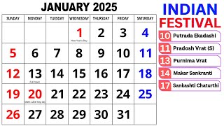 Calendar January 2025  January Calendar 2025 with Holidays  January 2025 Calendar  Calendar [upl. by Pru]