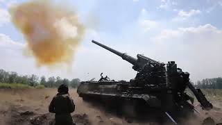 203mm Malka selfpropelled artillery crews in action [upl. by Alonzo]