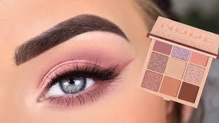 Huda Beauty Nude LIGHT Obsessions Eyeshadow Palette  Soft Eye Makeup Tutorial [upl. by Dygal]