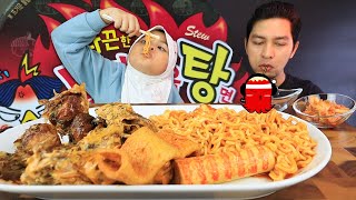 Mukbang Korean Spicy Odeng Cheesy Ramen with Spicy Takoyaki [upl. by Htebsil]