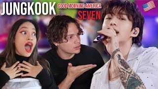 Waleska amp Efra react to Jung kook Good Morning Amercia Live Performance [upl. by Aihsinyt]