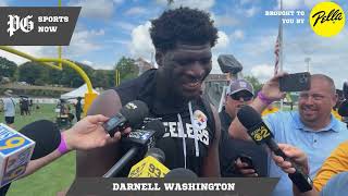 Steelers training camp Darnell Washington embracing physicality of padded practice [upl. by Lezirg]