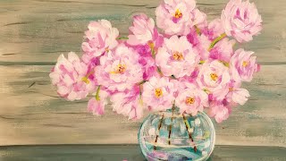 Easy Beginner Acrylic Painting Tutorial Pink Spring Flowers in Glass Vase LIVE [upl. by Yrehcaz]