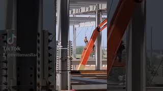 Ironworker falls off the beam Harness retractable saves him ironworker construction [upl. by Winther]