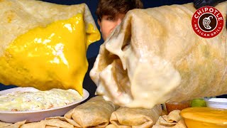 ASMR MUKBANG CHIPOTLE GIANT BURRITOS EXTRA CHEESY CHIPOTLE BOWL amp CHIPS  WITH CHEESE [upl. by Nwahsit735]