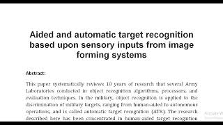 Aided and automatic target recognition based upon sensory inputs from image forming systems [upl. by Fretwell]