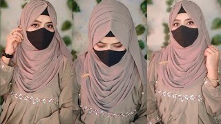 Cute 🥰 Hijab Styles With Layers  Very Easy And Stylish Layer Hijab Tutorial With Mask [upl. by Ennayd]