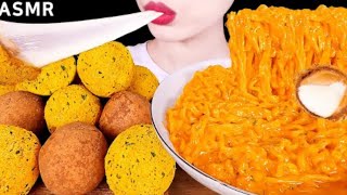 Mellawnie ASMR fried cheese carbo noodles Mukbang bites only [upl. by Sivaj400]