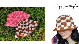 Tutorial Merajut Checkered Bucket Hat  Crochet  KnittingbyCit [upl. by Oakley365]