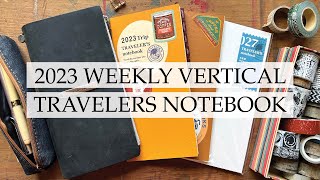 Travelers Notebook Setup Weekly Vertical 2023 Planner amp Sticker Set [upl. by Aihsekel]