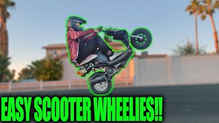 HOW TO WHEELIE STOCK 50cc SCOOTER EASY with NO PERFORMANCE MODS [upl. by Atirahs]