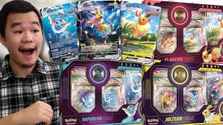 Pokémon Vaporeon Jolteon Flareon VMAX Premium Collection Box Review [upl. by Aneliram]