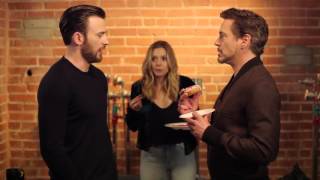 Chris Evans Robert Downey Jr amp Elizabeth Olsen  Tony Steals The Last Donut [upl. by Islaen]