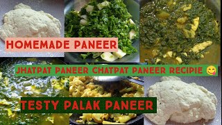 Jhatpat paneer banayi aur chatpat panerr ki garavy v bana li 😋Homemade paneer 😋Palak paneer [upl. by Aihsenat598]