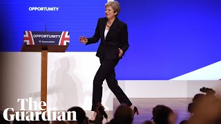 Theresa May dances on to the stage at the Tory party conference [upl. by Sedgewake]