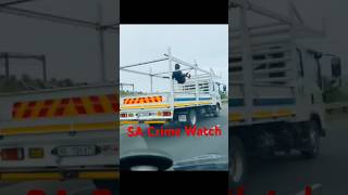 Man swinging on truck whilst driving on freeway in South Africa [upl. by Tereve]