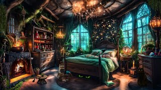 COZY WITCH COTTAGEENCHANTED BEDROOMBUBBLING CAULDRONCRACKLING FIREBLACK CATMAGIC AMBIENCE [upl. by Ueik446]