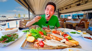 Turkish Seafood 🇹🇷 SEABASS  Shrimp Tray in Izmir Turkey  İzmir Deniz Restaurant [upl. by Htrap]