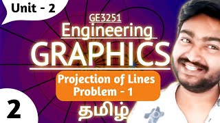 Projection of lines in Tamil  GE3251 Engineering Graphics in Tamil  Type 1 Problem VP HP [upl. by Suertemed]