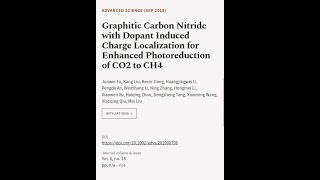 Graphitic Carbon Nitride with Dopant Induced Charge Localization for Enhanced Photore  RTCLTV [upl. by Ellenet]