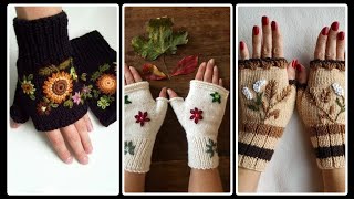 Most Wearing Fantastic Cute Crochet Hand knitting Fingerless Gloves Free patterns design ideas [upl. by Wernher277]