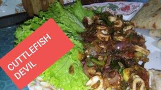 Devilled squid recipe  sri lankan recipe  dallo curry cuttle fish stir fry [upl. by Ahsratan263]