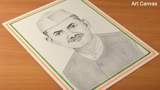 Lal Bahadur Shastri Drawing With Pencil Sketch Step by Step  lndependence day [upl. by Nyltyak]