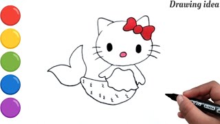 Mermaid hello kitty drawing  painting amp coloring for kids and toddlers kids art [upl. by Atlanta511]